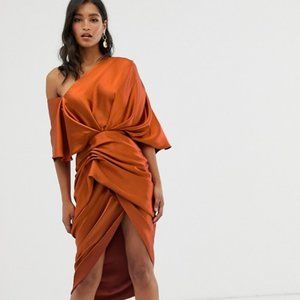 [NWT] ASOS EDITION drape asymmetric midi in satin